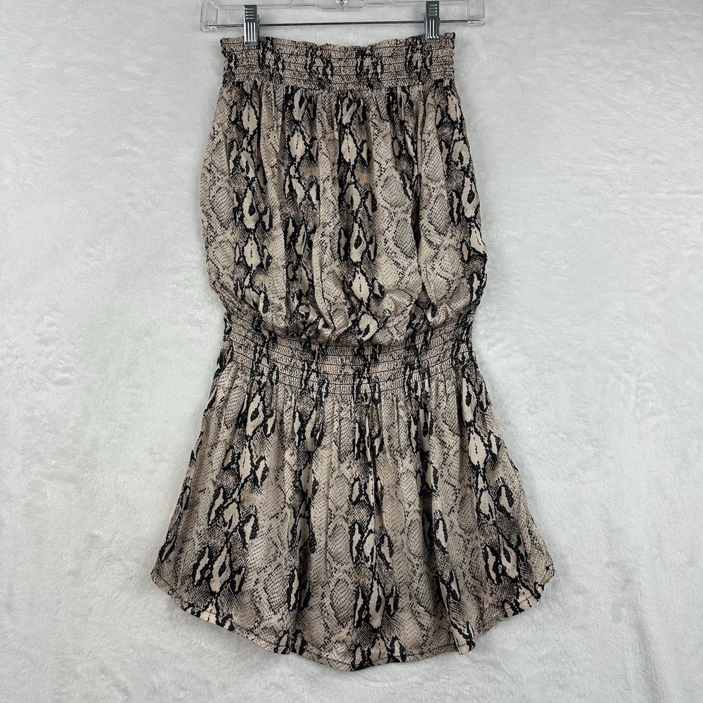 Sofia Womens Dress Brown Black Snake Skin  Strapless Drop Waist Mini S Italy‎
